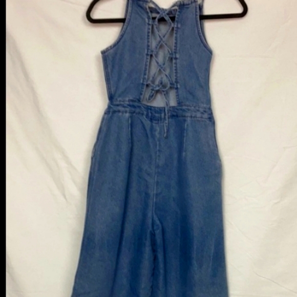 Denim & Co wide leg jean jumpsuit w corset back - Picture 6 of 12
